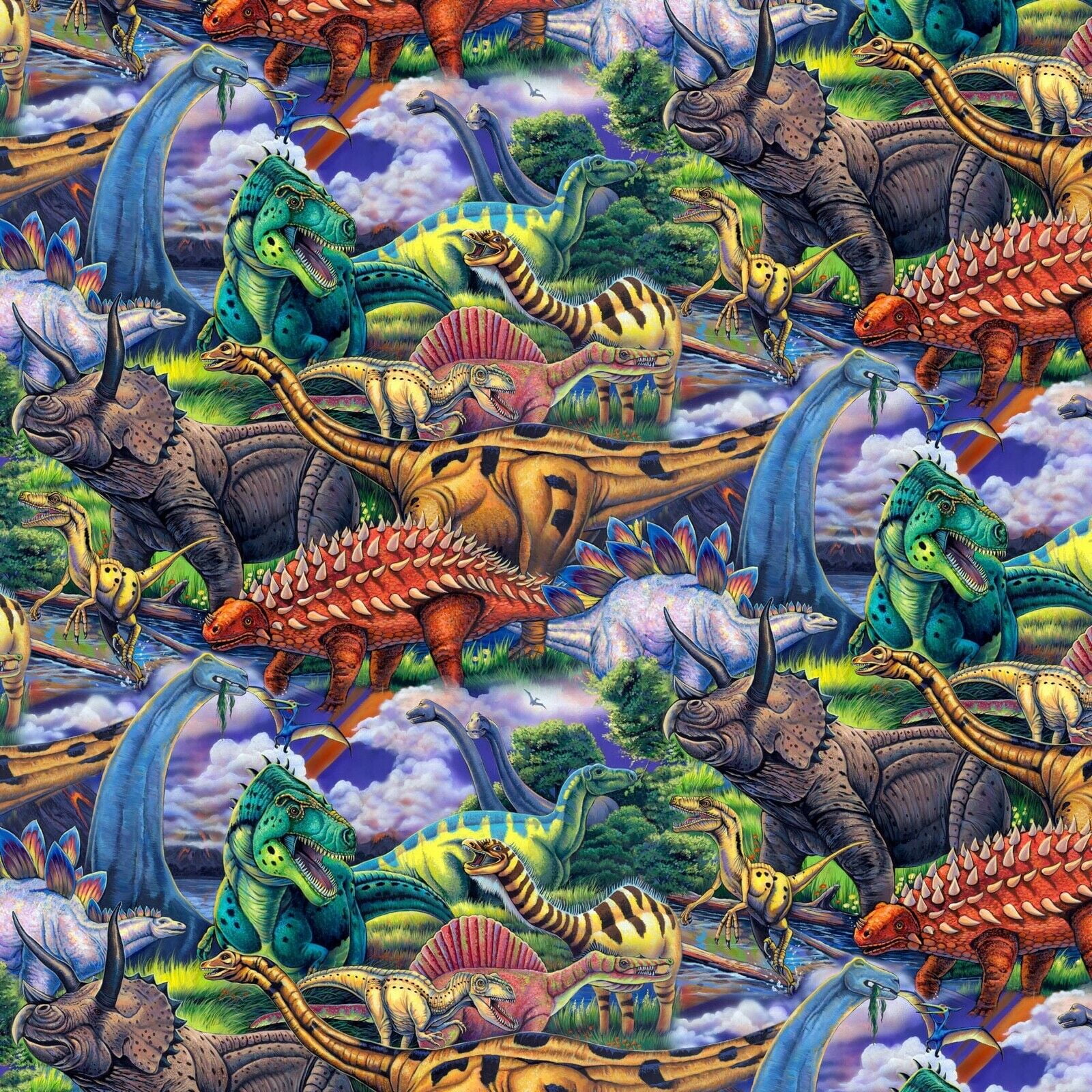 Age of the Dinosaurs Packed Multi David Textiles 100 Cotton Fabric by