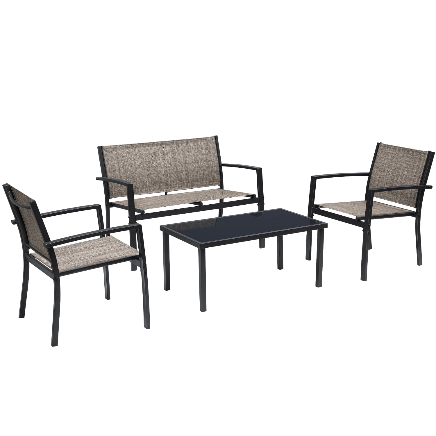Vineego 4 Pieces Patio Furniture Outdoor furniture Outdoor Patio Furniture Set Textilene Bistro Set Modern Conversation Set Black Bistro Set with Loveseat Tea Table, Brown