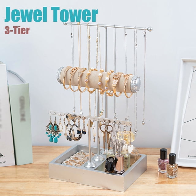1pc 3-Layer Jewelry Display Rack, Adjustable Necklace Holder, Maximize Your Jewelry Collection With This T-shaped Jewelry Display Stand, Jewelry Earring Storage Rack, Earring Necklace, Bracelet, Hair