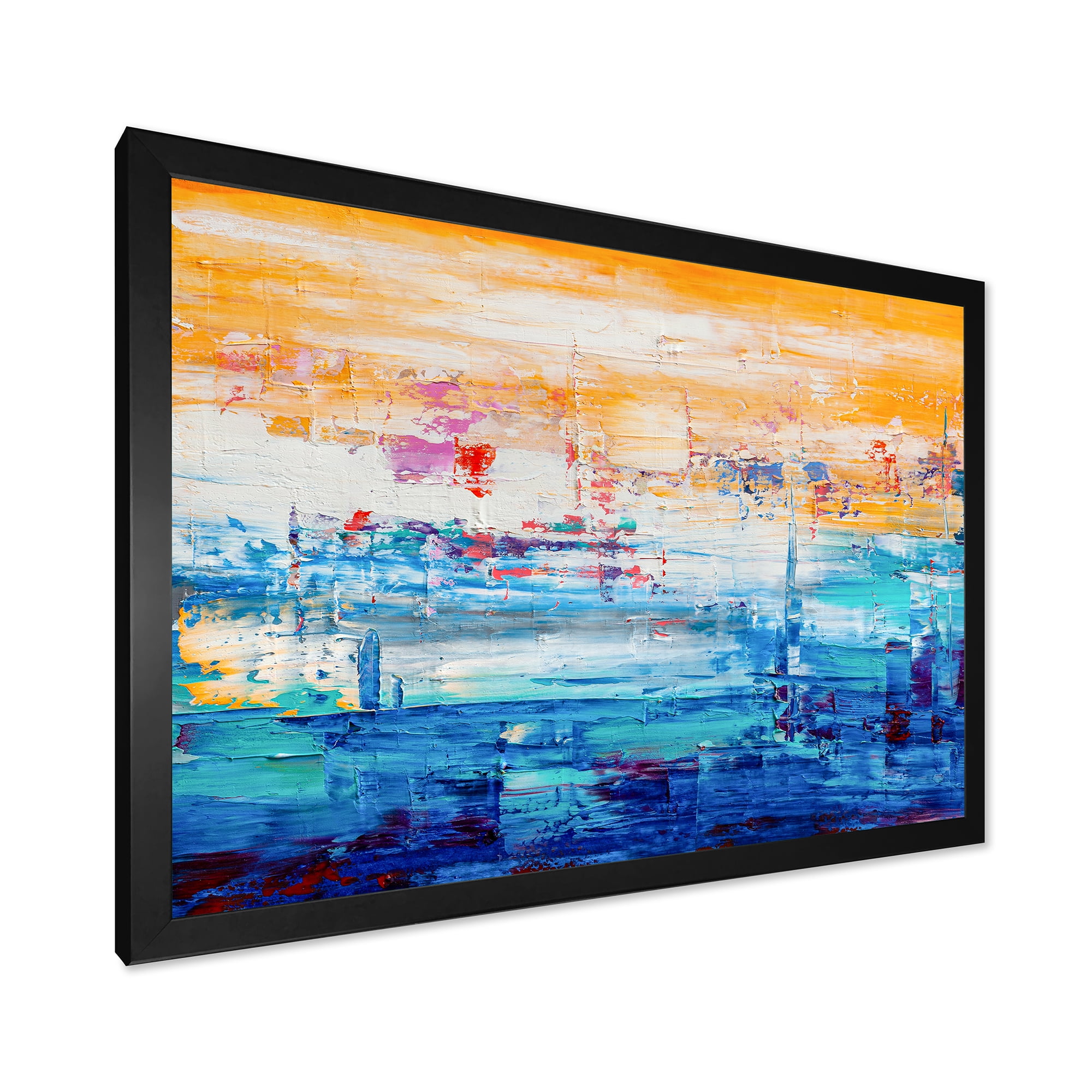 Designart 'Blue Meet Orange Abstract' Modern Framed Art Print