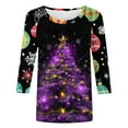 thumbnail image 4 of Fashion Fall Saving LiMoi Women's Holiday Print Blouse 3/4 Sleeve Round Neck Comfort Fit Shirt with Tree Tees Tshirts Tops My Items, 4 of 5