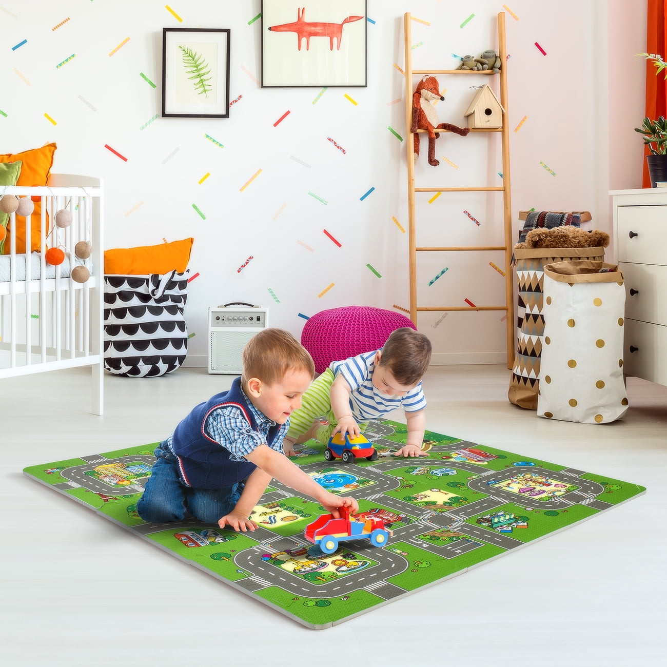 Sorbus Traffic Interlocking Foam Puzzle Play Mats, 9 Tiles, 3/8" Thick