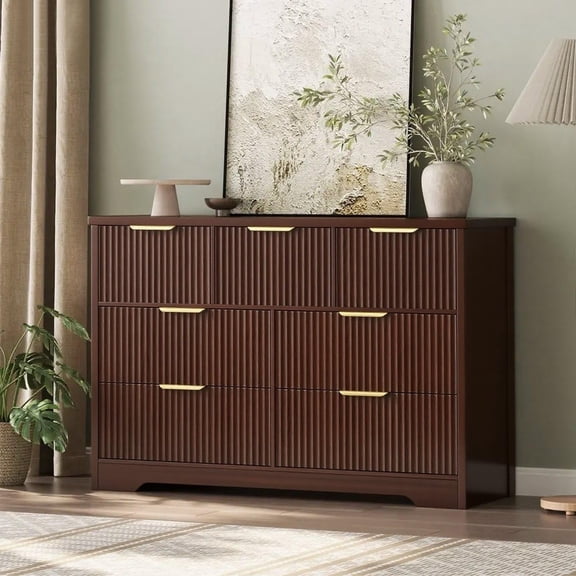 BouPower Fluted Dresser for Bedroom with 7 Drawers,Mid Century Modern Dressers,Wooden Chest of Drawers TV Stand,Closet Storage Organizer