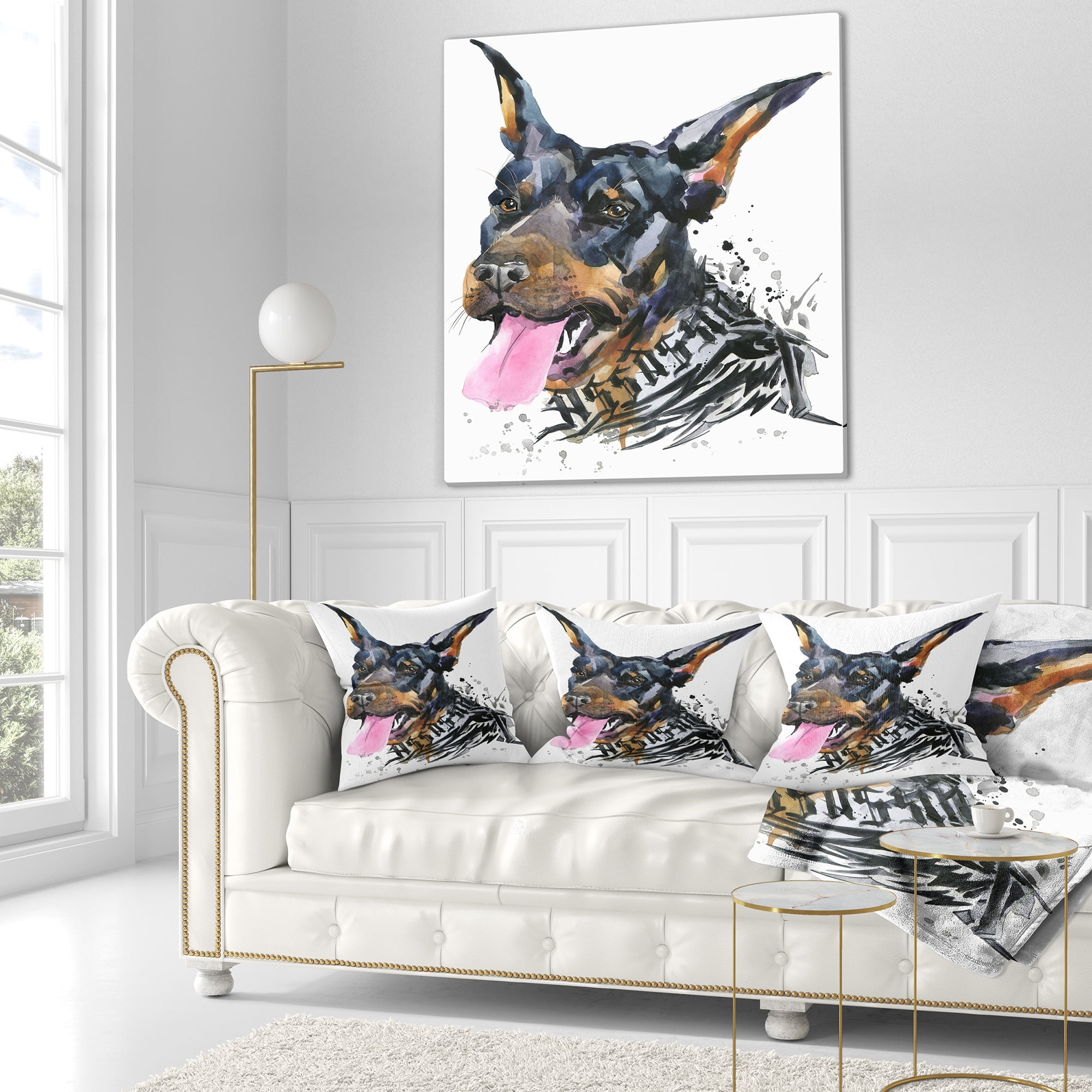 Designart Watercolor Dog Illustration - Contemporary Animal Throw Pillow - 18x18