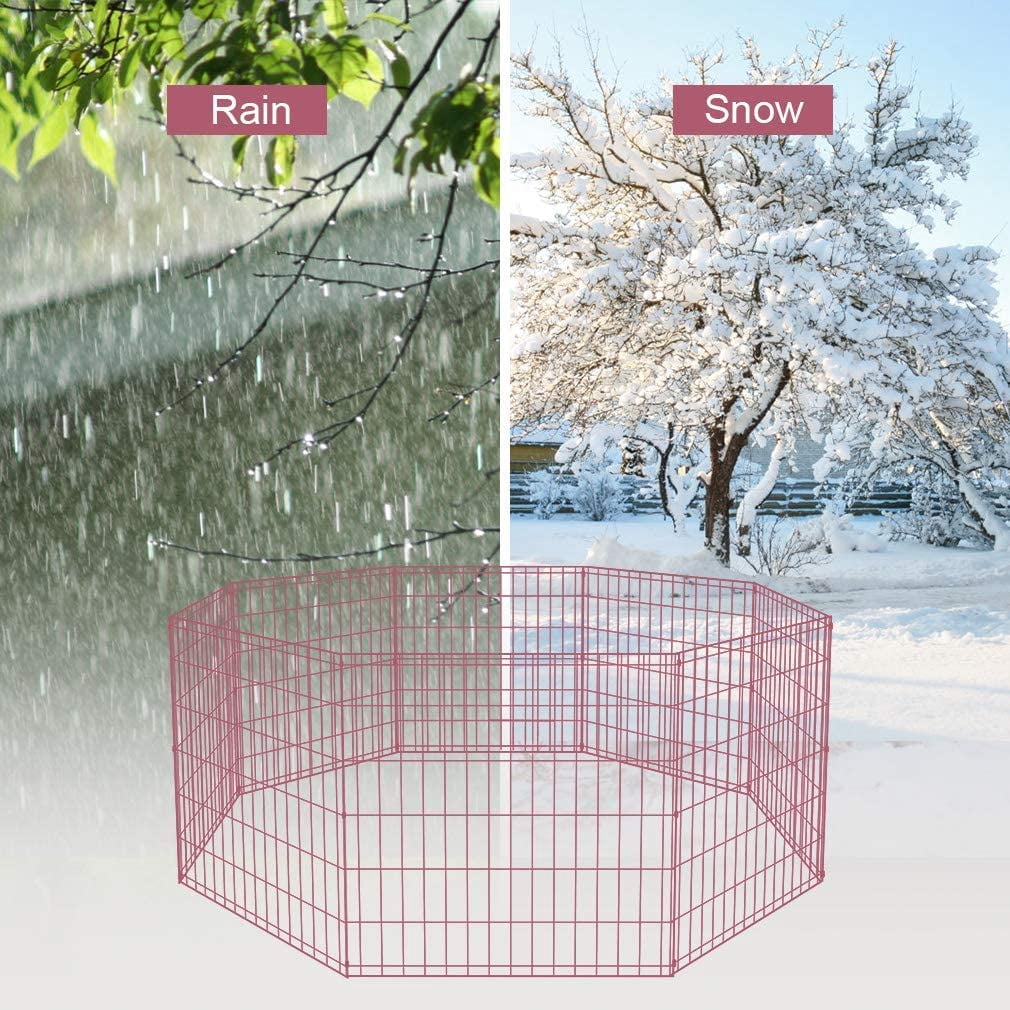 YRLLENSDAN 24in Tall Foldable Dog Playpen Crate Fence Pet Kennel Play Pen Exercise Cage 8 Panel for Backyard Small Dogs, Pink