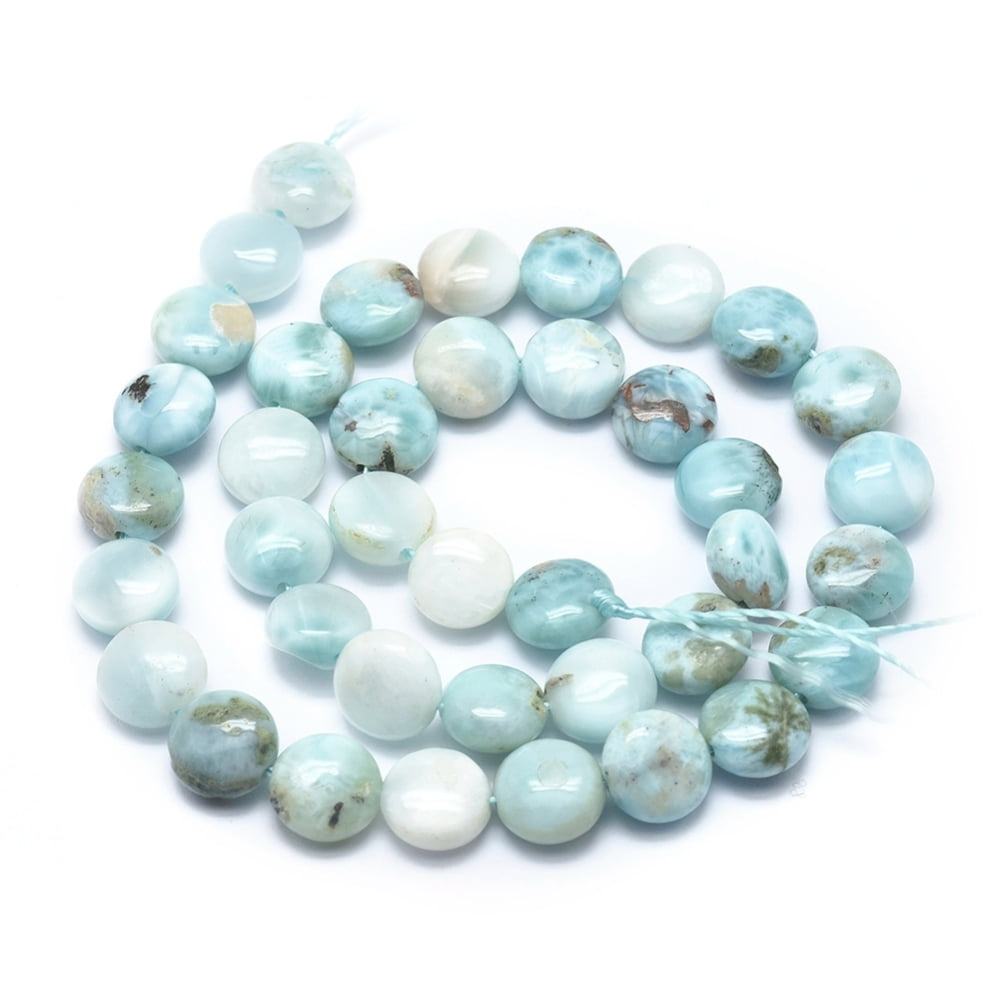 Natural Larimar Beads Strands Flat Round 10x5.5mm Hole: 1.2mm about 39pcs/Strand 15.28 inch(38.8cm)