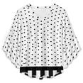 thumbnail image 4 of Black Polka Dots And Stripes Women's V-Neck Blouse With 3/4 Ruffled Bell Sleeves Casual Top Ladies Blouses, 4 of 7