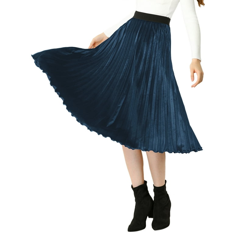 MODA NOVA Juniors High Elastic Waist Swing Flare Hem Velvet Pleated Skirt Walmart