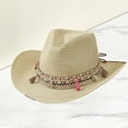 thumbnail image 3 of UDIYO Bohemia Style Straw Cowboy Hat,Women's Crocheted Summer Straw Hats, Classic Beach Sun Hats, 3 of 8