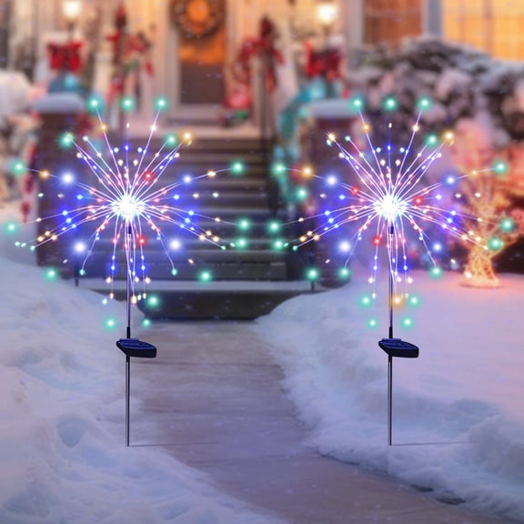 2 Pack Solar Firework Lights, 120 LED Solar Christmas Lights Outdoor Waterproof with 8 Modes for Outdoor Christmas Decorations, Multicolor