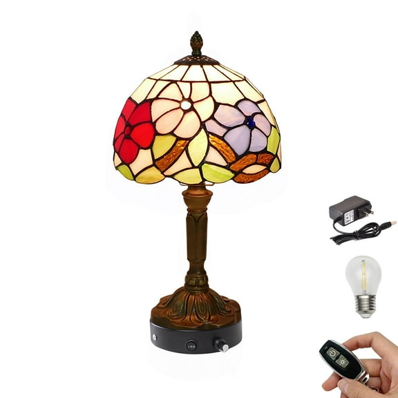 Kiven Cordless Table Lamp,1-Light Dimmable Bedside Lamps for Nightstand with Glass Lampshade, Cordless Tiffany Lamp for Reading Home Decor Bedside TD0876