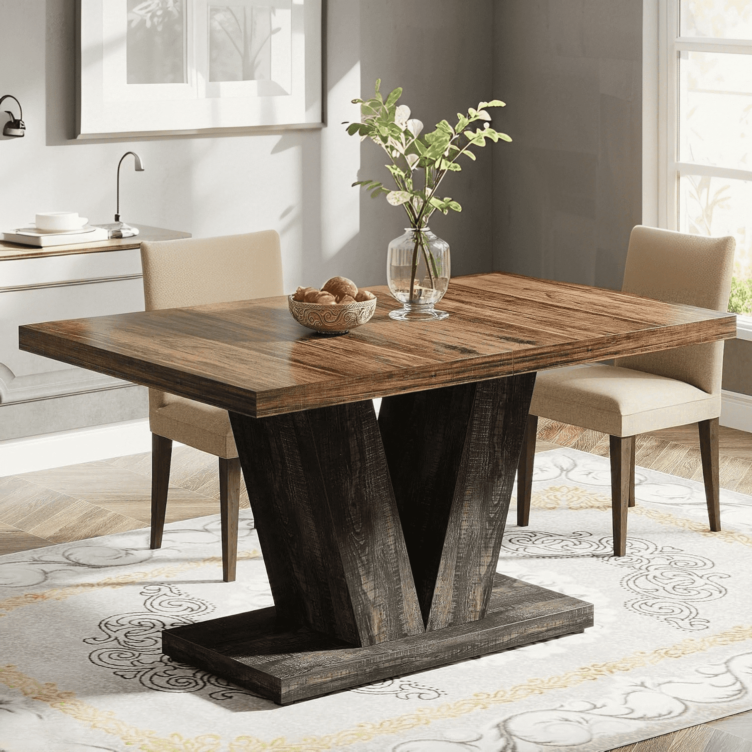 Tribesigns 47-inch Dining Table for 4 to 6, Farmhouse Wood Kitchen Table for Dining Room, Black