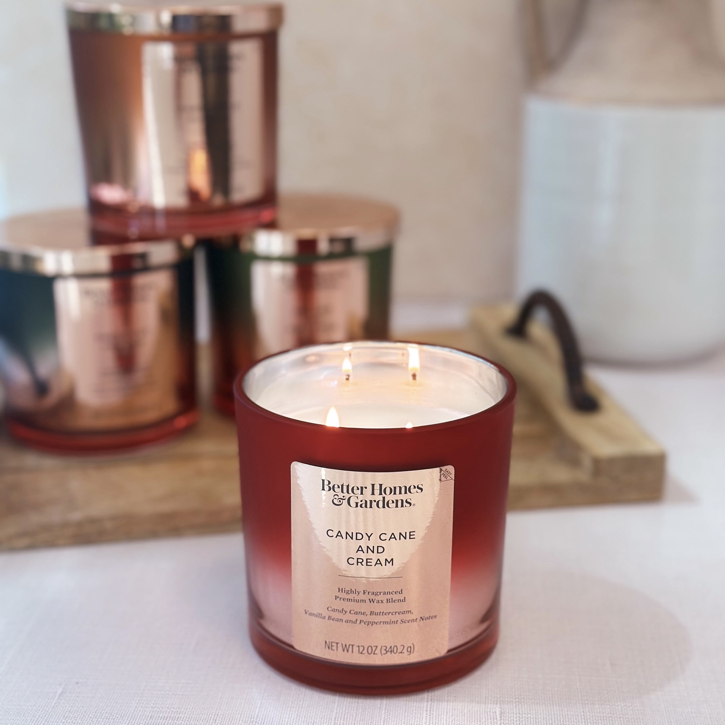 Better Homes & Gardens Candy Cane & Cream Scented 2-Wick Metallic Ombre Jar Candle, 12 oz