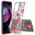 thumbnail image 2 of Phone Case for Motorola Moto g 5G 2022, Design Transparent Hybrid Case Cover with Tempered Glass Screen Protector (Red Flower), 2 of 5
