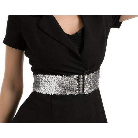 SOPOTUTU Elastic Stretch Sequin Belts Assorted Color Zinc Alloy Versatile Use for Home 2Pcs