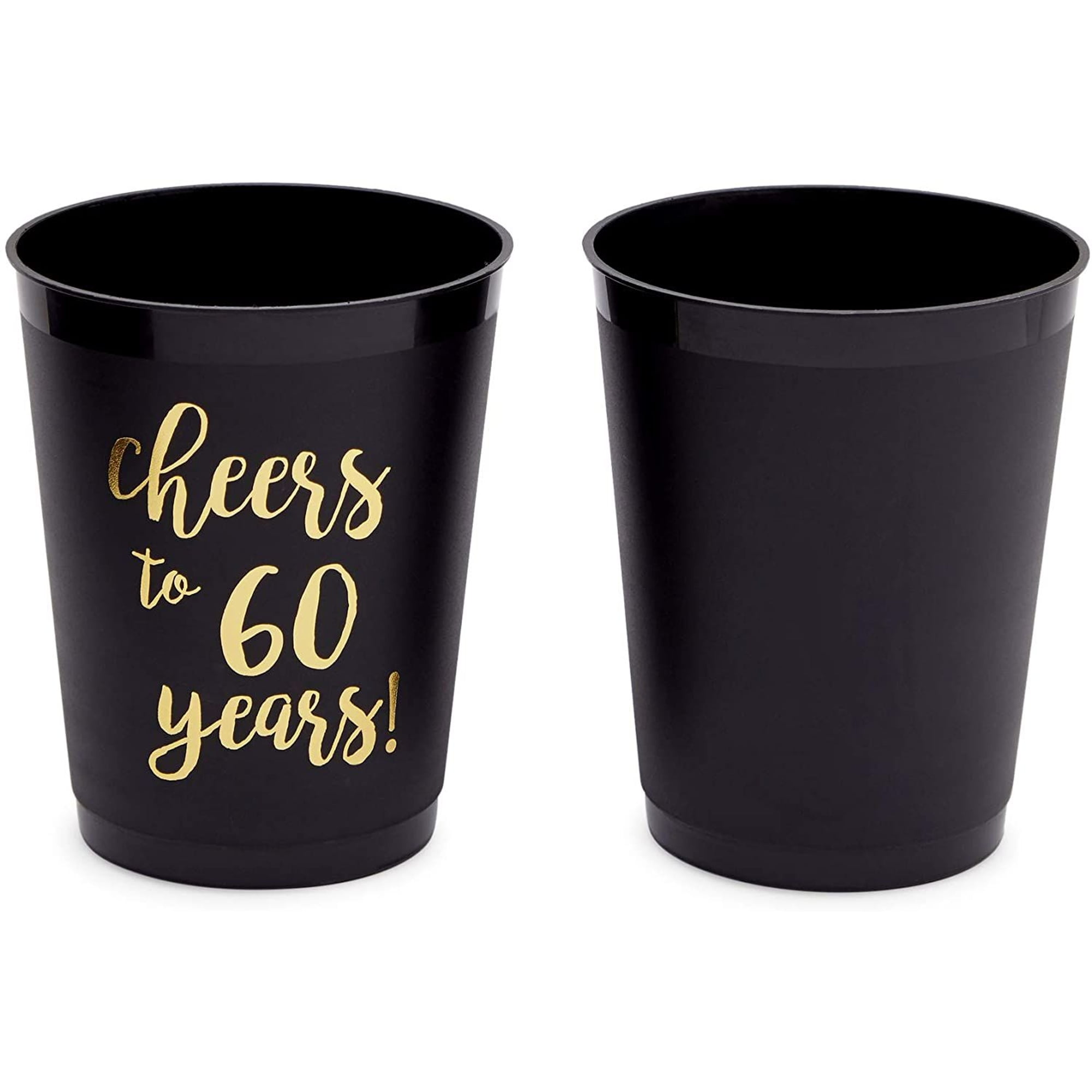 16 Pack Cheers to 60 Years Plastic Party Cups - 60th Birthday Decorations  for Men and Women, Anniversaries (Black, 16 oz) 