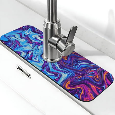 

Adobk Swirl Print Blue Purple Print Faucet Mat for Kitchen Sink Sink Splash Guard Kitchen Faucet Mat Splash Guard for Kitchen Sink Area Draining Mat for Kitchen Sink