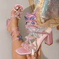thumbnail image 3 of Womens Heels Sparkly Spiral Strap Heeled Gladiator Sandals Glitter Rhinestone Butterfly Stilettos Dress Shoes Pink Size 6, 3 of 6