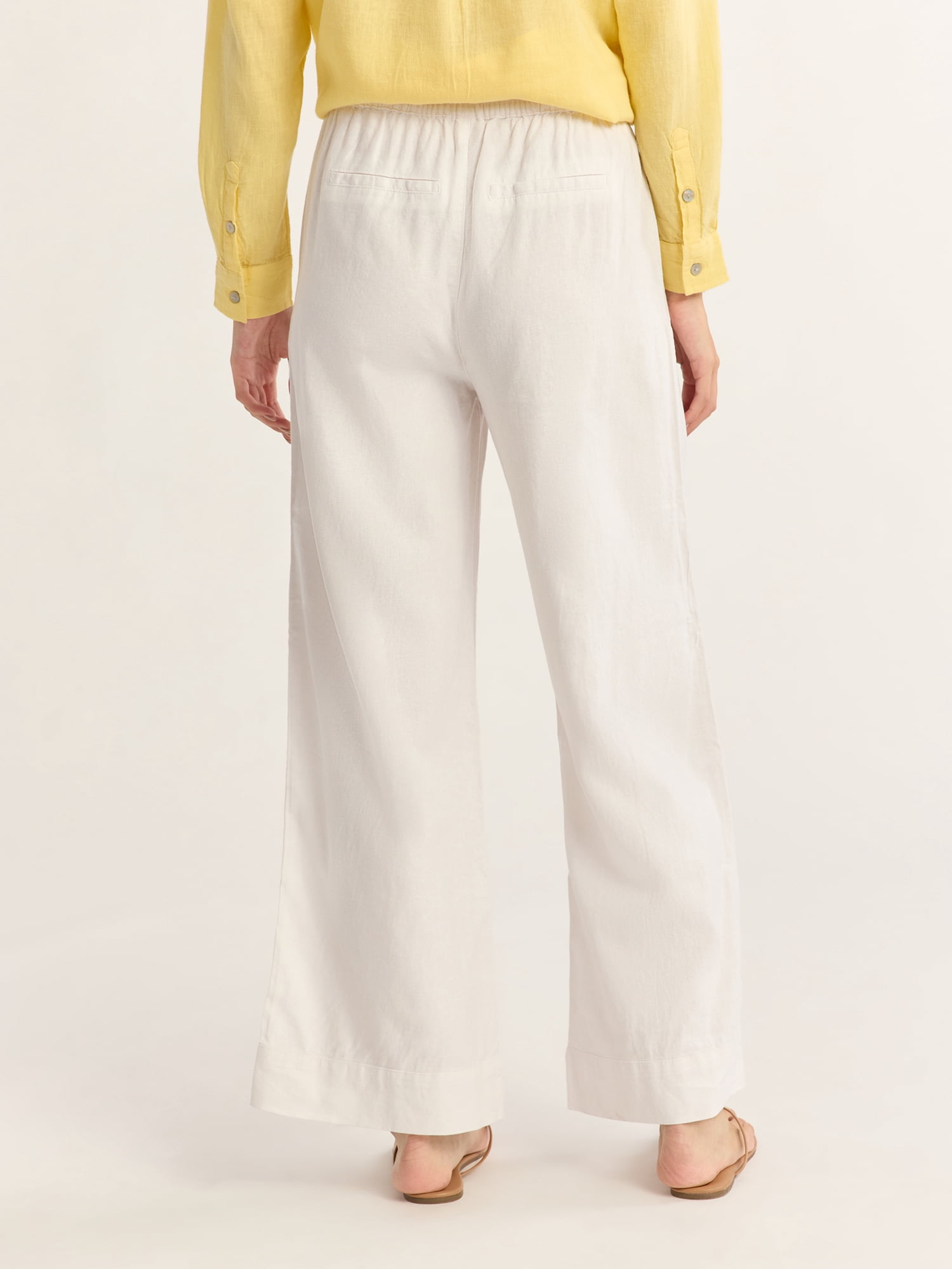 Time and Tru Women's and Women's Plus Wide Leg Linen Blend Pants, 29" Inseam, Sizes XS-4X