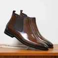 thumbnail image 3 of Botas Vintage para hombre, zapatos informales de cuero, Otoño Invierno, cabeza cuadrada, botas cortas clásicas hechas a mano para hombre, botas para exteriores 2024, 3 of 5