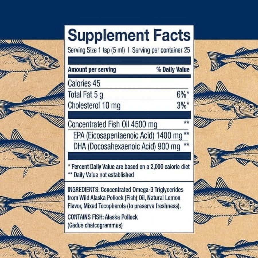 Wiley’s Finest Wild Alaskan Fish Oil Peak Omega-3 Liquid Supplement - 2300mg EPA and DHA Omega-3s - Lemon Flavor - 4.23 Oz (25 Servings)