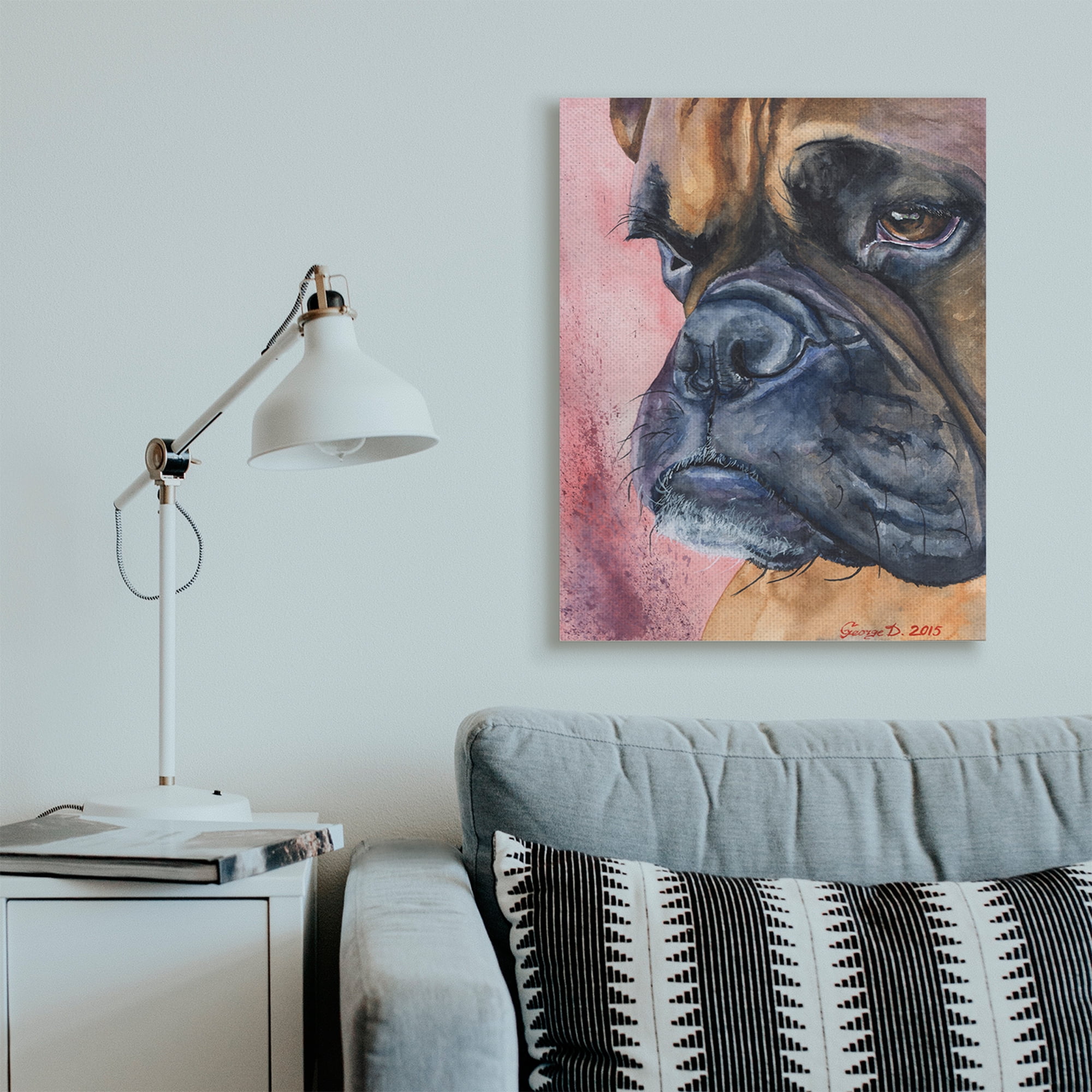 Stupell Industries Pensive Boxer Dog Pet Portrait Brown Pink Canvas Wall Art, 30 x 40, Design by George Dyachenko