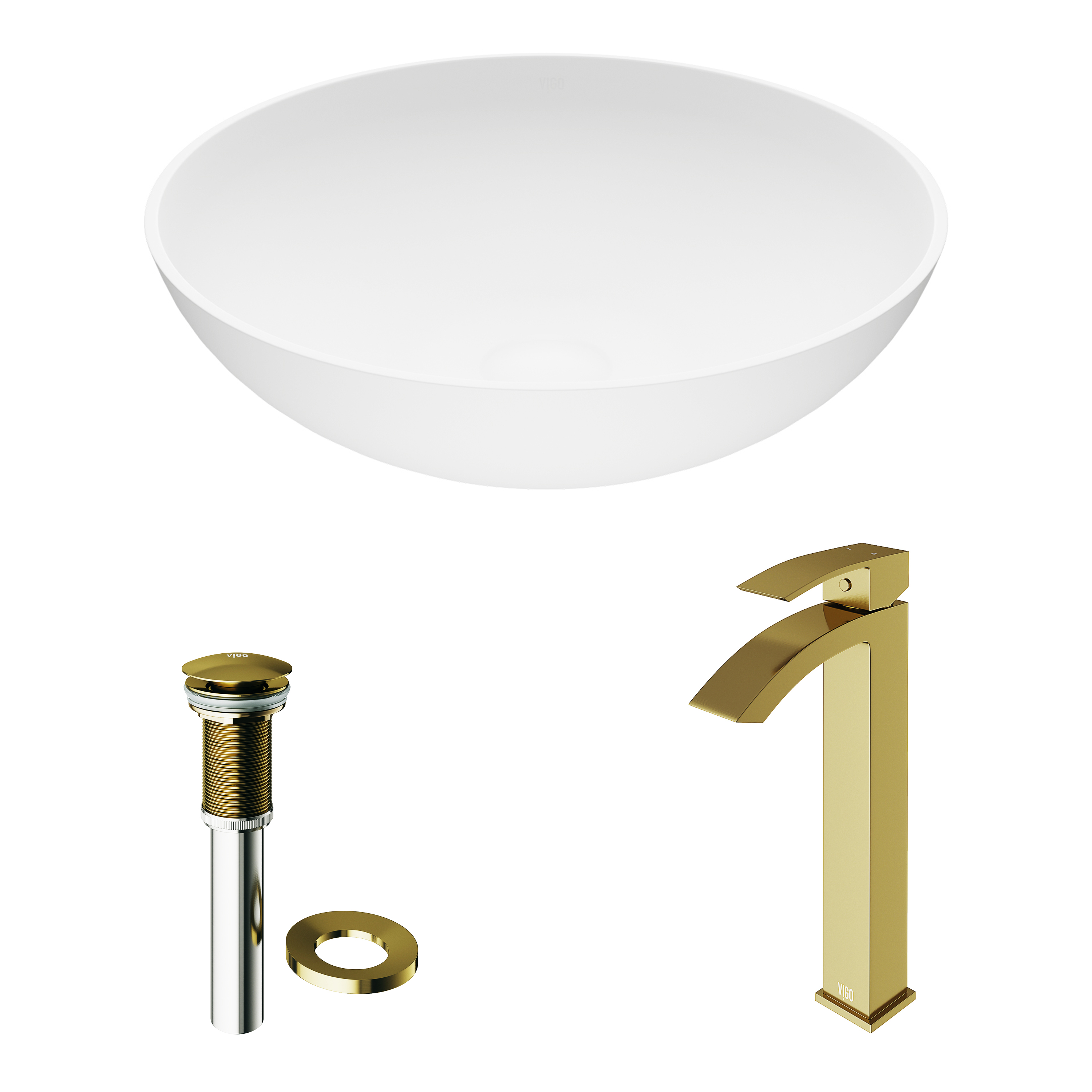 VIGO Matte Stone Lotus Composite Round Vessel Bathroom Sink
