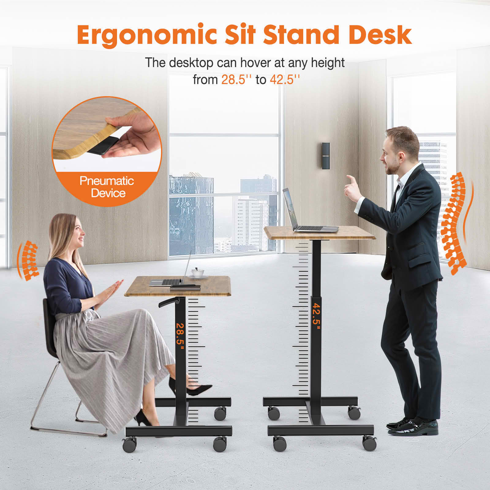 MAYEERTY Adjustable Rolling Laptop Desk Cart, Overbed Computer Table, Home Office Classroom, Rust
