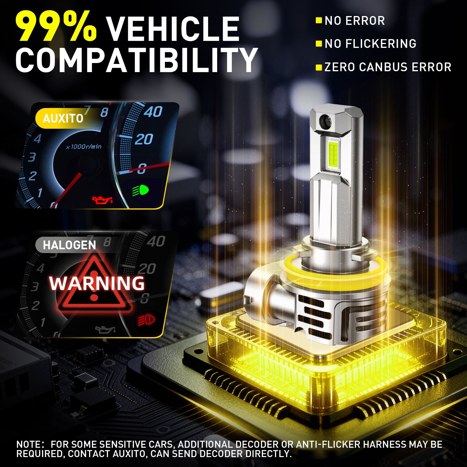 AUXITO 2026 Latest H11 Headlight Bulb, 900% Brighter 30,000lm 6500K Cool White H8 H9 H11 LED Headlight Bulbs for Low Beam High Beam, 1:1 Mini Size 5 Mins Easy Installation, Plug and Play, Pack of 2