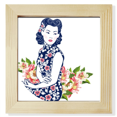 thumbnail image 1 of Chinese Culture Blue Flower Woman Square Picture Frame Wall Tabletop Display, 1 of 3