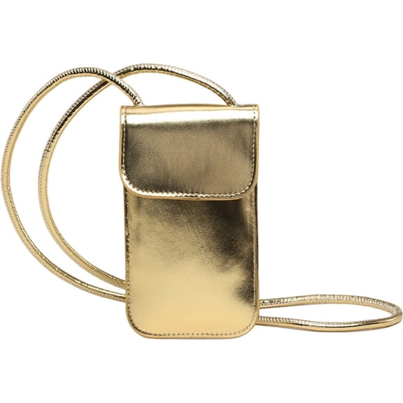 Hsqqdc Glossy Gold Crossbody Phone Purse PU Leather Small Shoulder Bag for Shopping Commuting Work Travel