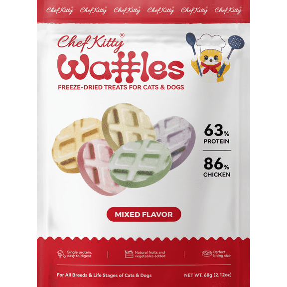 Chef Kitty Freeze Dried Variety Waffle Treats for Cats & Dogs, 2.1 oz