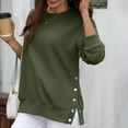 thumbnail image 5 of safuny Womens Oversized Sweatshirt Crewneck Long Sleeve Pullover Sweatshirts Solid Color Split Hem with Button Green _k XXL, 5 of 9