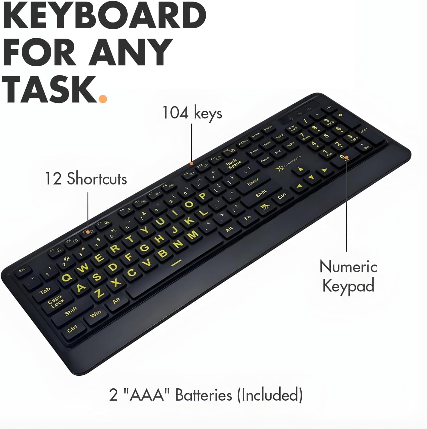X9 Performance Large Print Wireless Keyboard and Mouse Combo - 4x Larger Oversize Yellow Letters for Seniors and Low Vision Users - 2.4Ghz Wireless Mouse and Keyboard Combo for PC