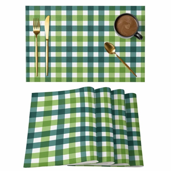 Placemats 1 Pack, Farmhouse Checkered Woven Placemat, Linen Place Mats for Kitchen/Dining Tables, St.Patrick's Day Vintage Plaid Washable Table Mats for Party