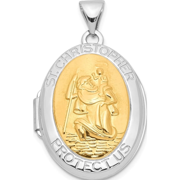 Sterling Silver With Yellow Rhodium 23mm Saint Christopher Oval Locket (28.1 X 17) Made In China qls934