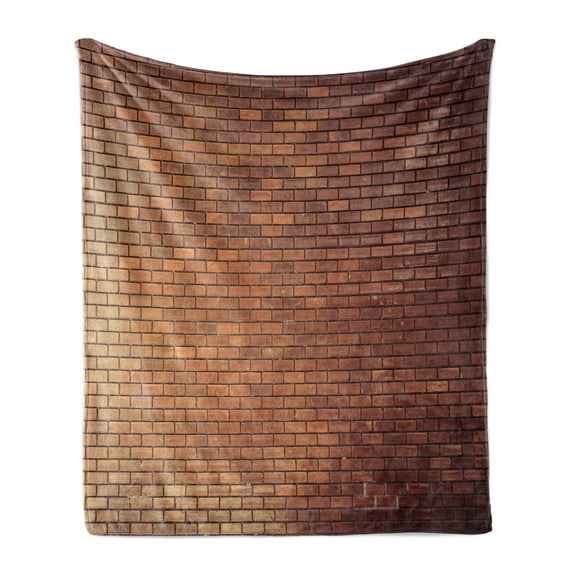 Brick Wall Soft Flannel Fleece Throw Blanket, Rustic Construction House Exterior Stone Wall with Retro Effect, Cozy Plush for Indoor and Outdoor Use, 50" x 70", Brown Dark Brown, by Ambesonne