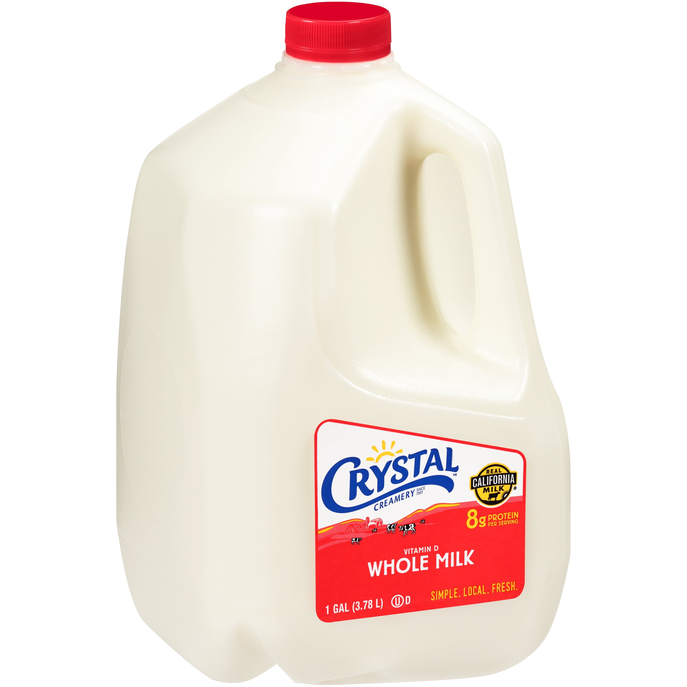 Crystal Creamery, Real California Milk, Whole Vitamin D, Gluten Free Milk, Plastic Jug, Gallon128 fl oz