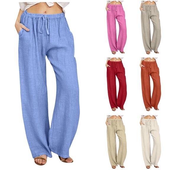 jiaxiM Womans Dress Pants High Elastic Waisted Women's Palazzo Pants Drawstring Lightweight Womens Trousers Lounge Pants Women with Pockets Summer Beach Vacation