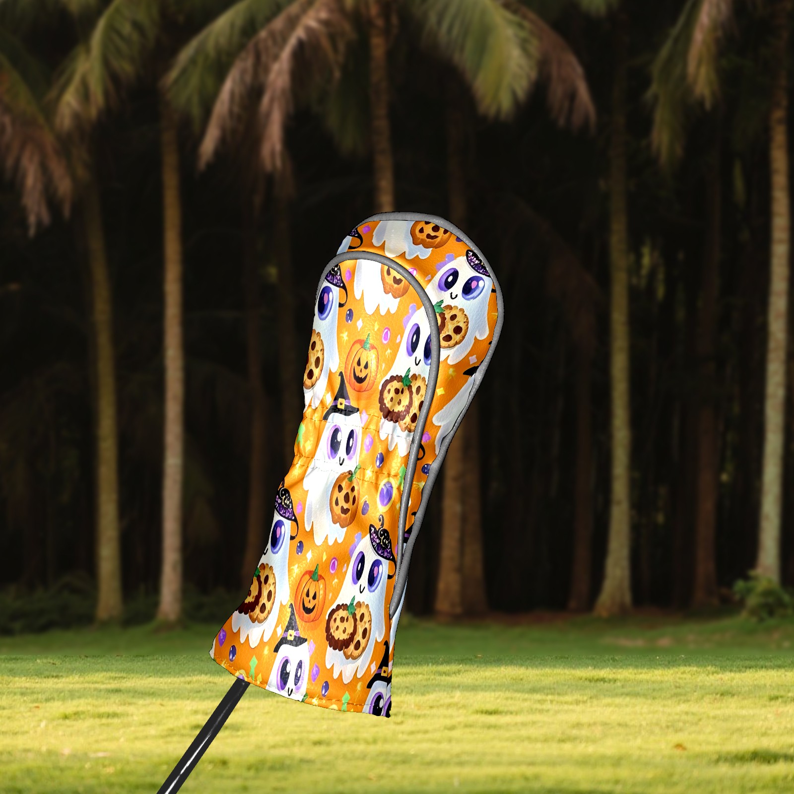 Golf Club Covers, Orange GhostCookie Premium PU Leather Driver Hybrid Putter Head Covers with Velvet Lining, Waterproof Golf Gifts for Men Women
