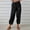 Black, variant on Women High Waist Linen Capri Pants Drawstring Elastic Waist Loose Cropped Trousers Side Pockets Button Cuff Casual Joggers