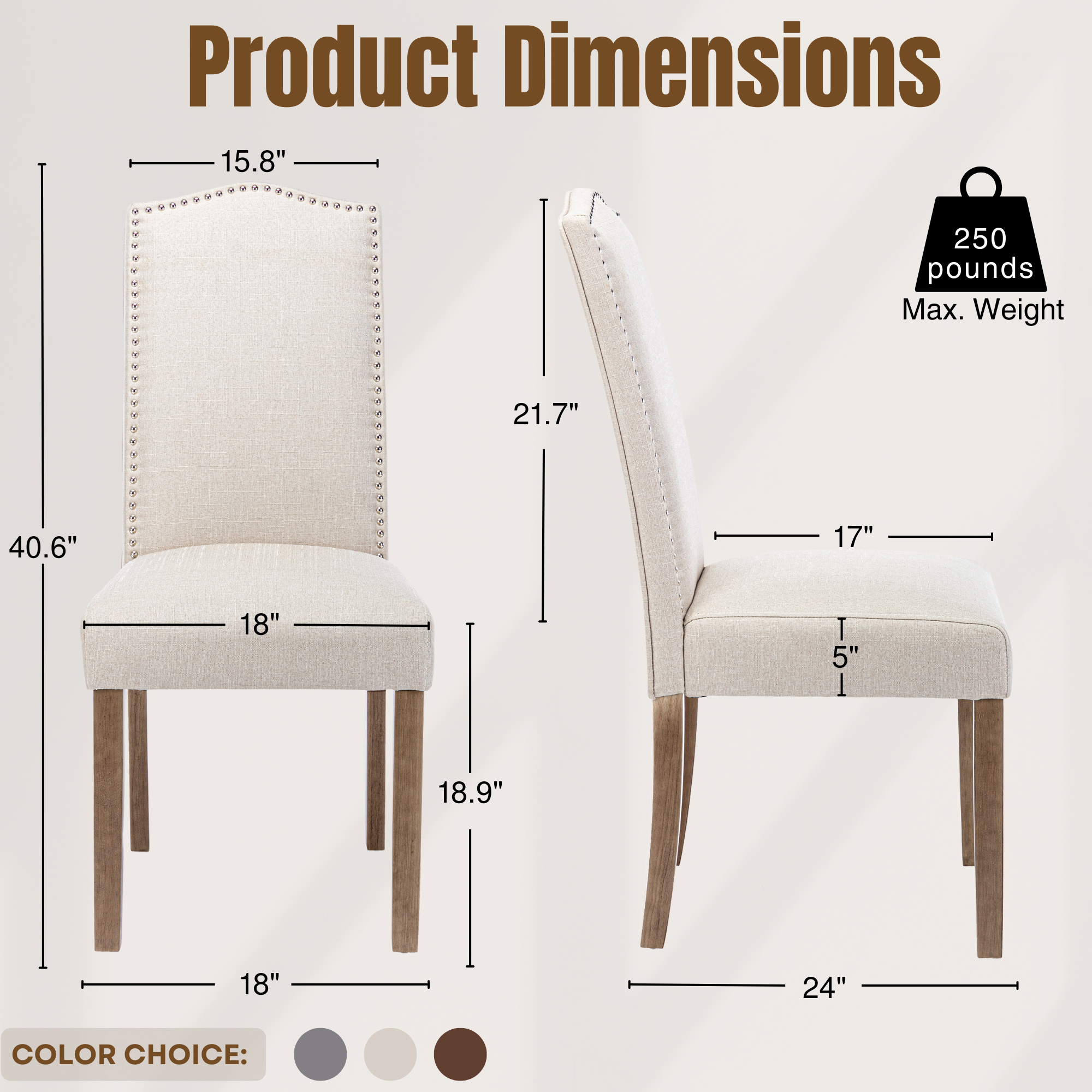 Snugway Dining Chair Beige Upholstered Parson Chair with Nailhead Trim, Set of 2