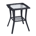 thumbnail image 3 of Tcbosik Outdoor Wicker Side Table with Glass Top, 17.9" Square End Table with Open Shelf for Balcony, Porch, Backyard, Black, 3 of 9