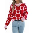 thumbnail image 3 of Womens Mock Neck Sweater Long Sleeve Block Cute Heart Knit Fall Winter Tops Ribbed Knit Pullover Sweaters Red L, 3 of 9