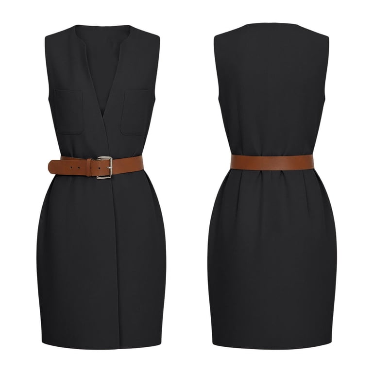 business casual graduation dress asdoklhq Graduation Dress Office Midi Dress Business Casual Women's Solid Color Sleeveless V-Neck Business Casual Workwear Midi Multi-Pocket Dress with Belt Gray 2X