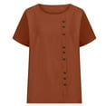 thumbnail image 5 of VERUGU Womens Casual Short Sleeve Buttons Tops Solid Crew Neck T Shirts Spring Summer Loose Comfy Loungewear Plain Lightweight Tees Blouse Brown 3XL, 5 of 5