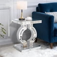 thumbnail image 3 of Crushed Diamond Mirrored End Table, Silver Side Accent Table, Small Mirrored Coffee Table for Living Room, Bedroom, 16"x12"x23", 3 of 7
