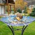 thumbnail image 3 of Outdoor Glass Birdbath Solar Birdbaths with Metal Stand for Lawn Yard Garden Peacock Decor,18” Dia 21.65 Height, 3 of 7