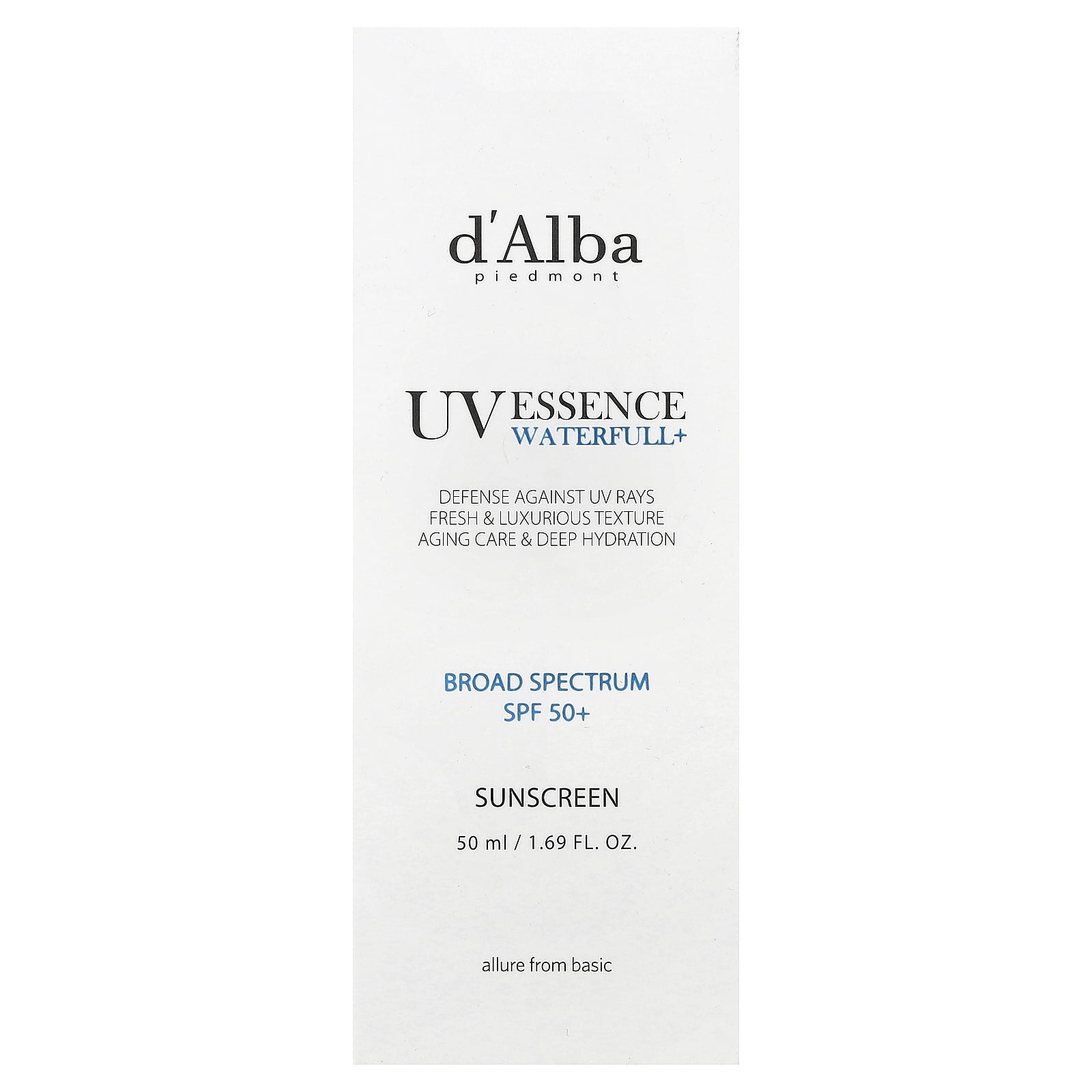 d'Alba UV Essence Waterfull+ Sunscreen, SPF 50+, 1.69 fl oz (50 ml)