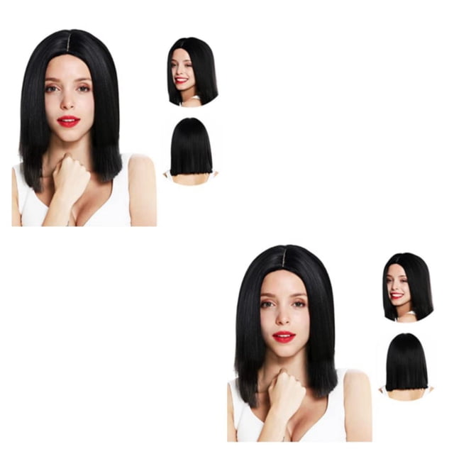 relayinert Black Authentic And Stylish Short Bob Wig For All Occasions Short Bob Wigs Hairnet And Wig Cap 2Set